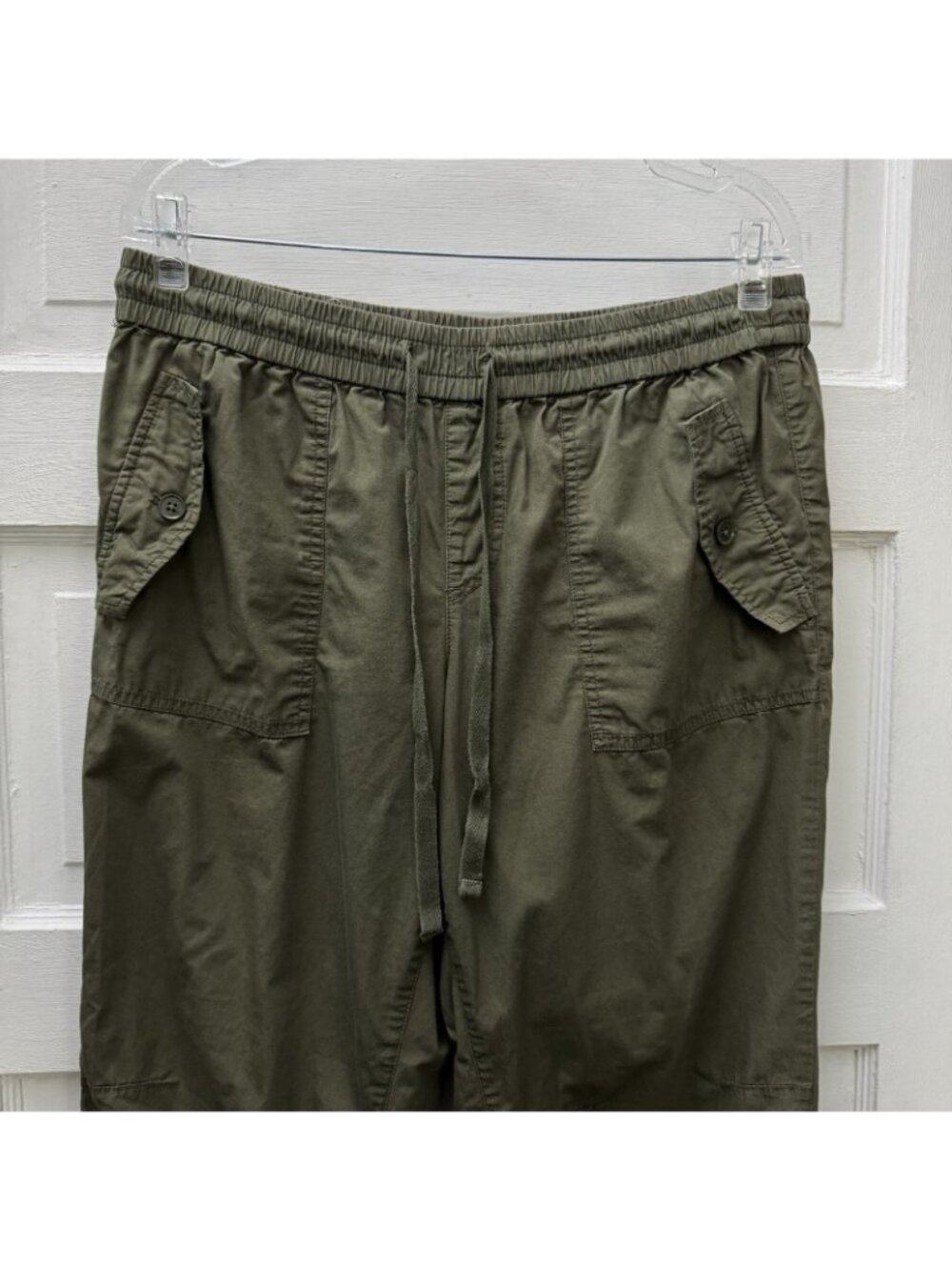 LOFT Outlet Womens Size 12 Olive Green Pull On Cargo Crop Pants Cotton Casual - Picture 3 of 9